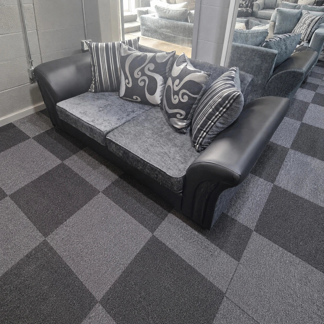 Shannon Fabric 3 + 2 Seaters Luxuries Sofa in Black & Grey