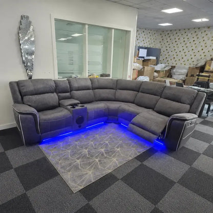 Hannah Music corner sofa in grey microfibre, 270cm x 235cm