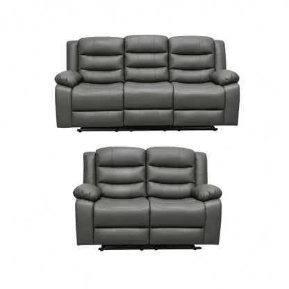 Roma Black Leather Manual Recliner 3+2 Seater Sofa Set