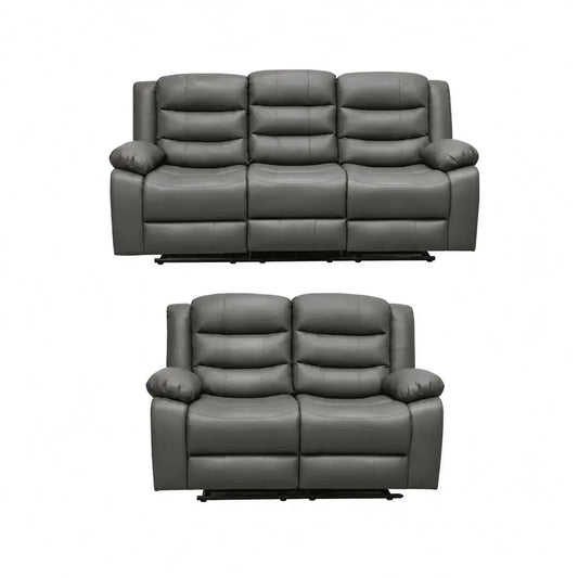 Roma Black Leather Manual Recliner 3+2 Seater Sofa Set