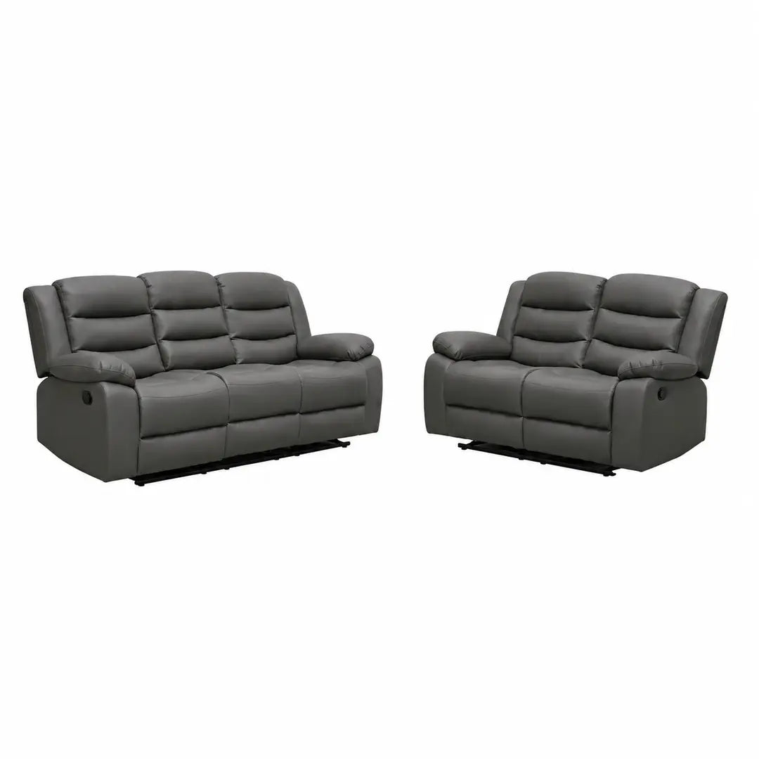 Roma Black Leather Manual Recliner 3+2 Seater Sofa Set