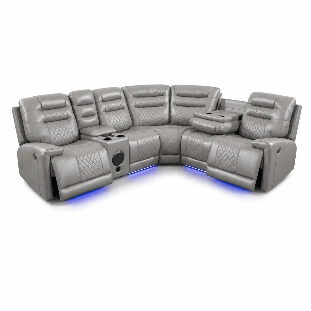 Halifax Leather Corner Sofa with Electric Recliners, LED Lights & Cupholders – Power Recliner with USB Charging Ports – Modern Black Living Room Sofa