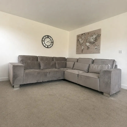 Sloane Luxury Large Double Corner Silver Sofa Plush Velvet
