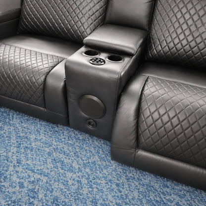Florida Leather Electric Recliner Sofa Set with Cupholders, LED Lights, Wireless Charging, Bluetooth Speakers, and USB Ports