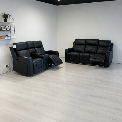 Florida Leather Electric Recliner Sofa Set with Cupholders, LED Lights, Wireless Charging, Bluetooth Speakers, and USB Ports