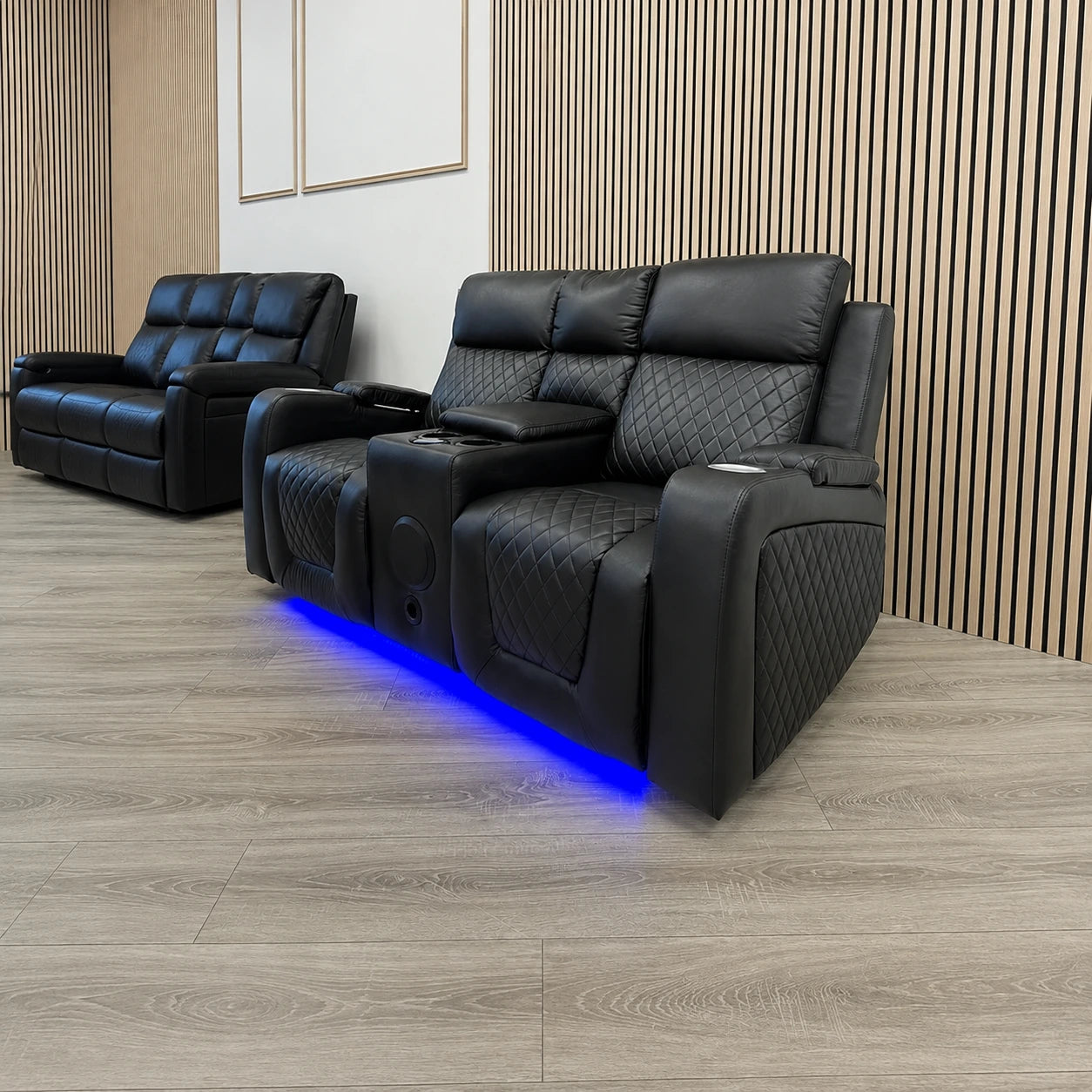 Florida Leather Electric Recliner Sofa Set with Cupholders, LED Lights, Wireless Charging, Bluetooth Speakers, and USB Ports