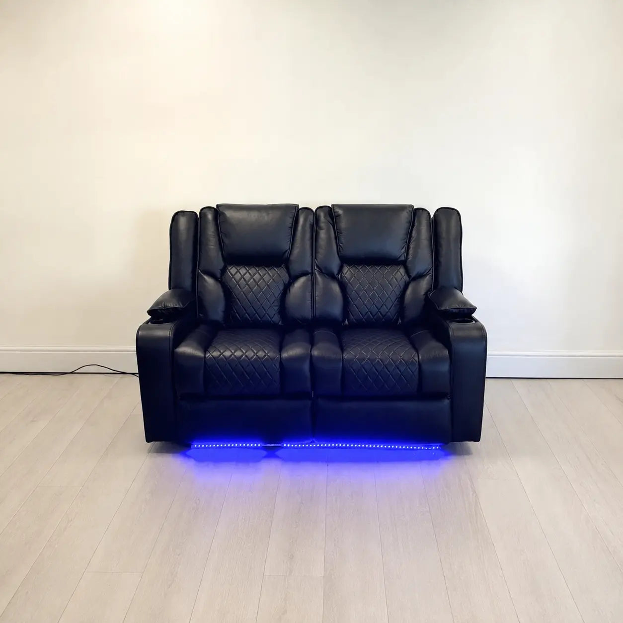 MNS Electric Recliner Orlando 3+2 Sofa Set in Black Aire Leather USB Cup Holder LED