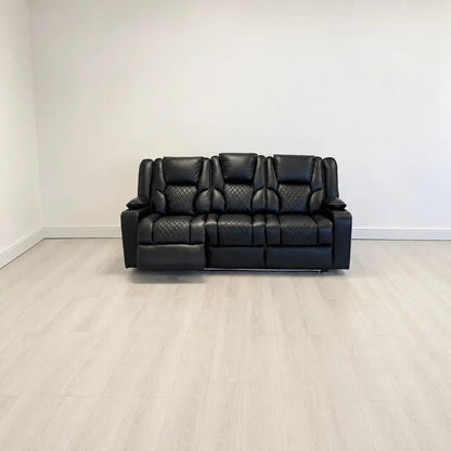 MNS Electric Recliner Orlando 3+2 Sofa Set in Black Aire Leather USB Cup Holder LED
