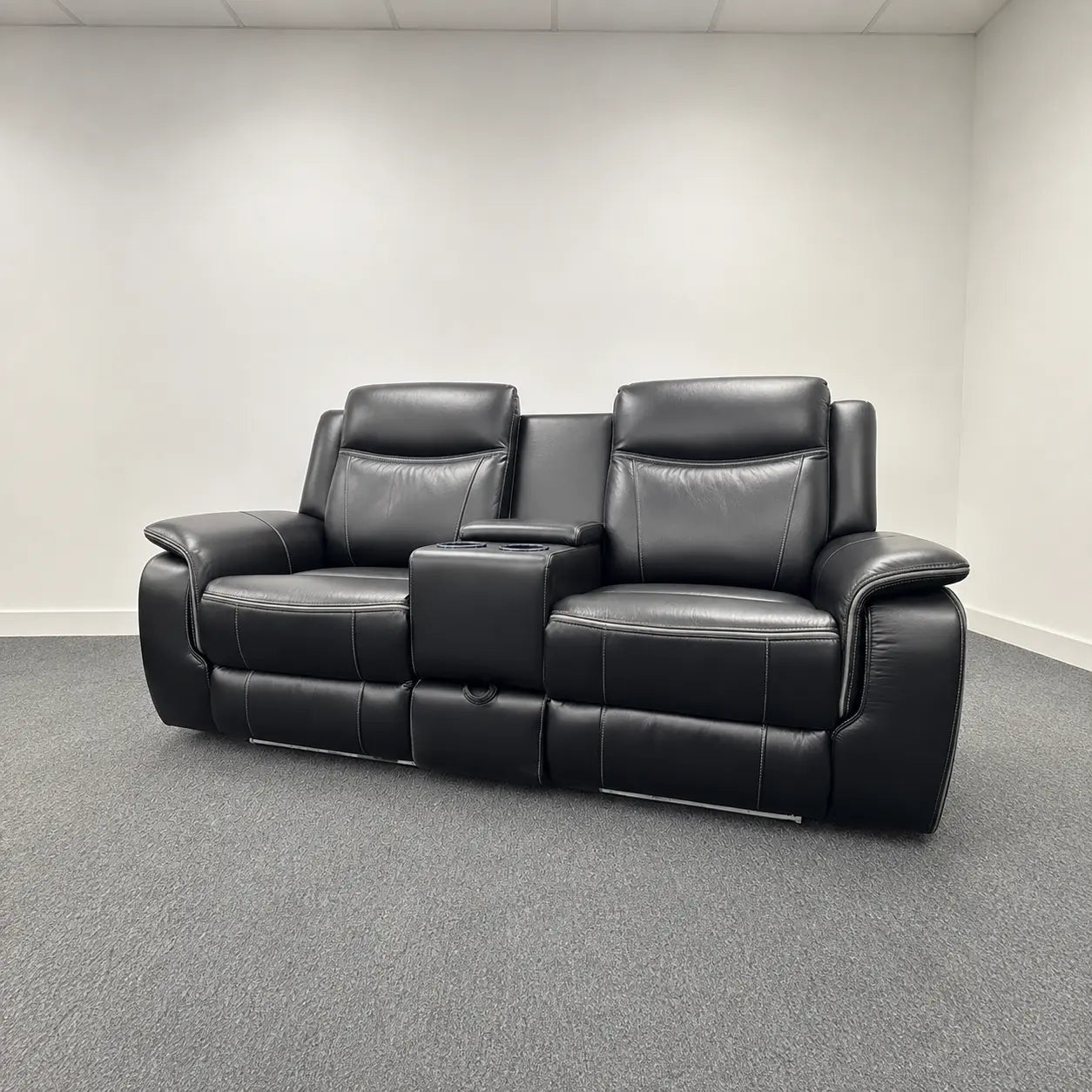 MNS Pradaa Leather Electric Recliner Sofa Set With Cupholders, LED Lights – Bluetooth Speakers – Cooling Cupholders