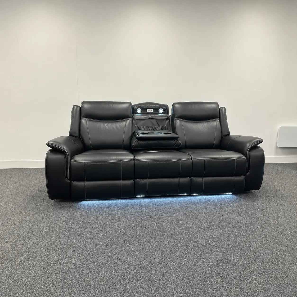 MNS Pradaa Leather Electric Recliner Sofa Set With Cupholders, LED Lights – Bluetooth Speakers – Cooling Cupholders