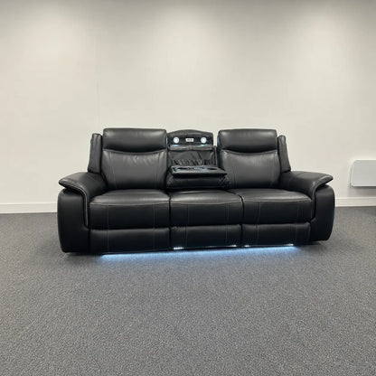 MNS Pradaa Leather Electric Recliner Sofa Set With Cupholders, LED Lights – Bluetooth Speakers – Cooling Cupholders