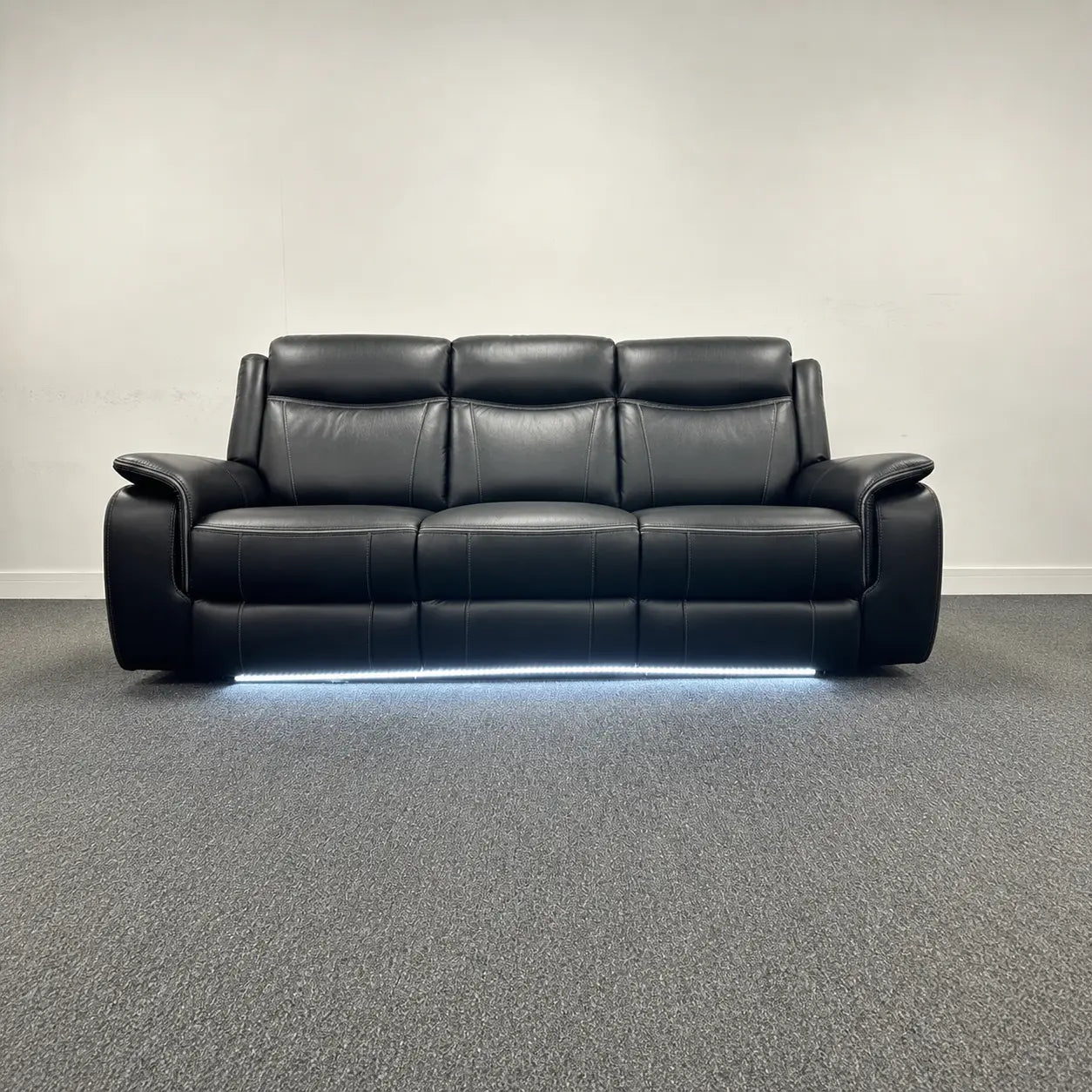 MNS Pradaa Leather Electric Recliner Sofa Set With Cupholders, LED Lights – Bluetooth Speakers – Cooling Cupholders