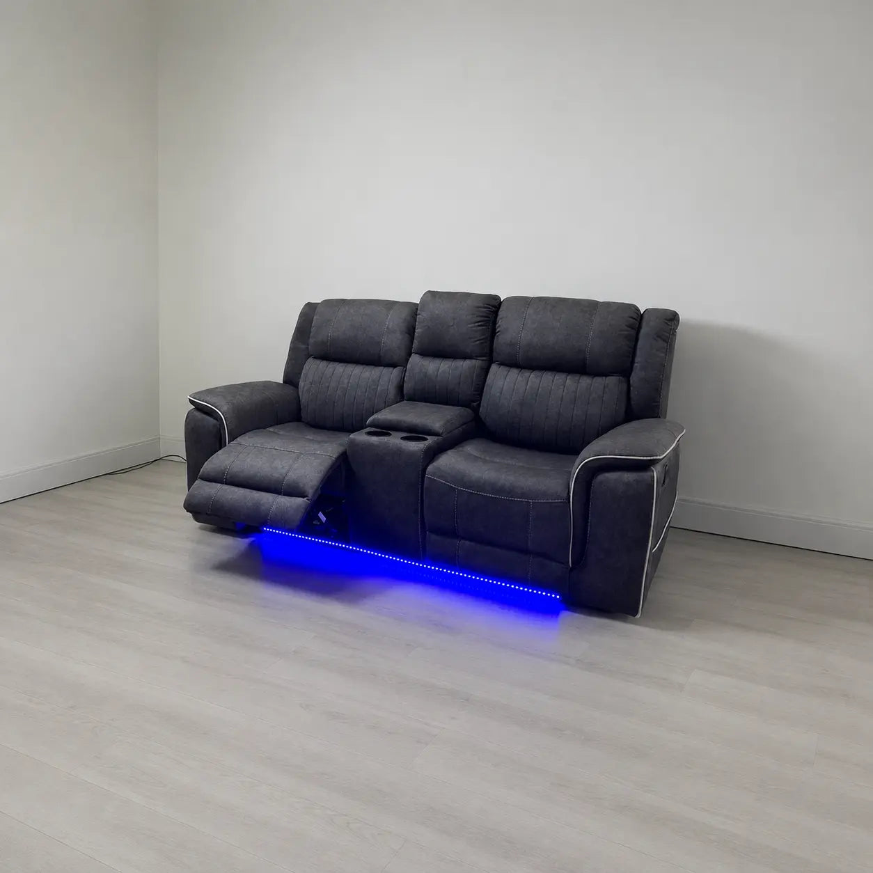 MNS Hannah Electric Recliner Set Grey Microfiber Fabric, 3+2 Sofa with Cupholders