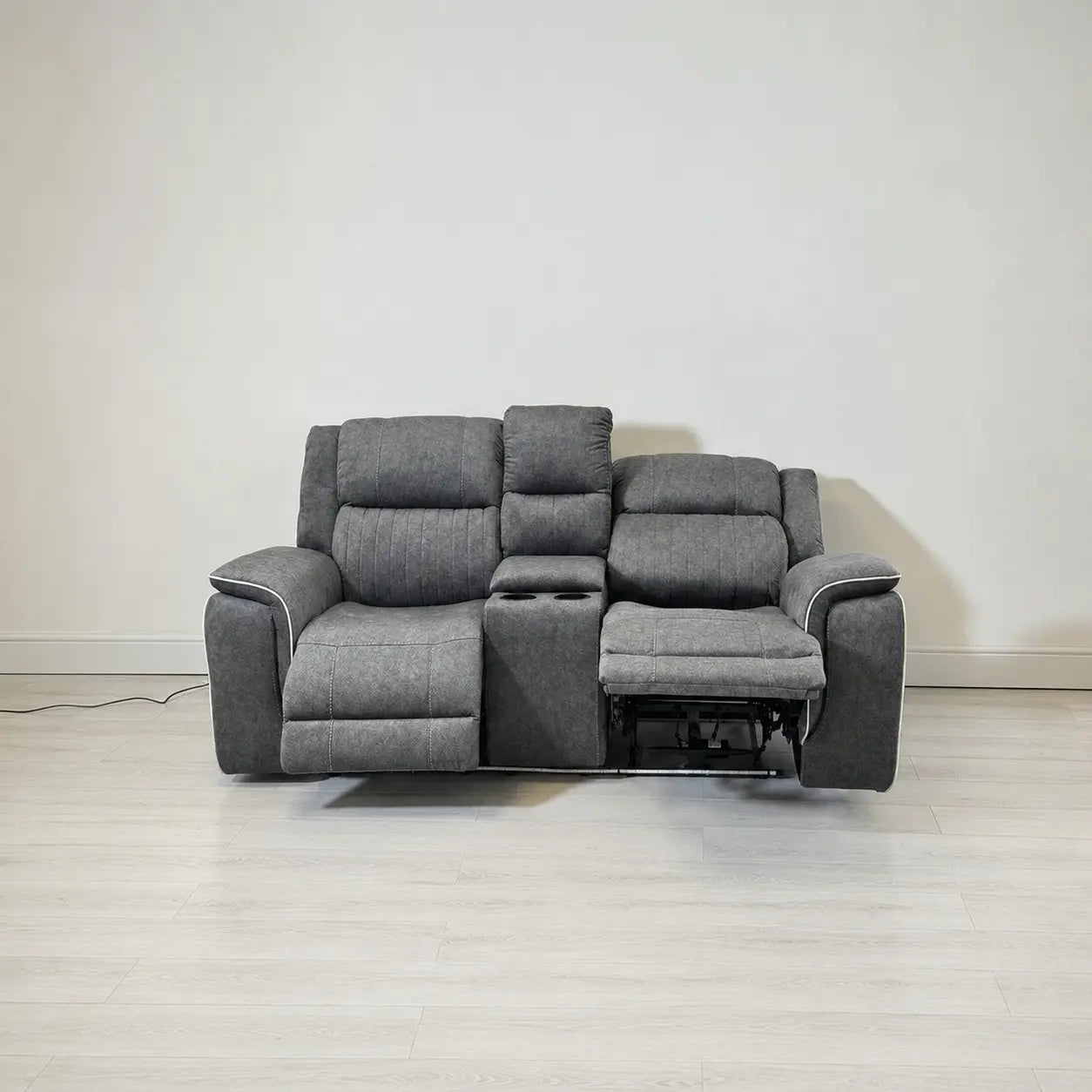 MNS Hannah Electric Recliner Set Grey Microfiber Fabric, 3+2 Sofa with Cupholders