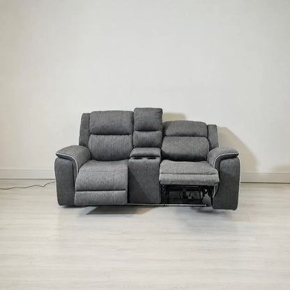 MNS Hannah Electric Recliner Set Grey Microfiber Fabric, 3+2 Sofa with Cupholders