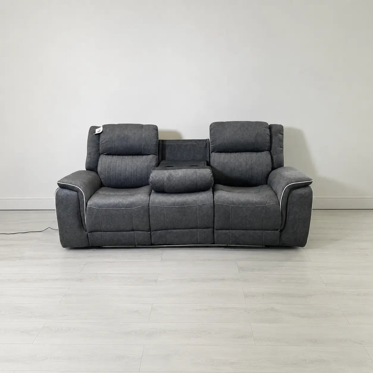 MNS Hannah Electric Recliner Set Grey Microfiber Fabric, 3+2 Sofa with Cupholders