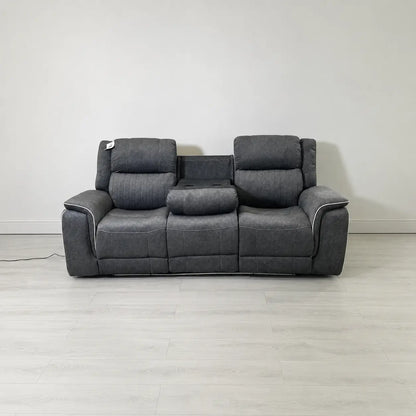 MNS Hannah Electric Recliner Set Grey Microfiber Fabric, 3+2 Sofa with Cupholders