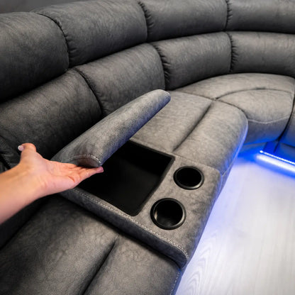 Hanna Electric Recliner Corner Sofa – Soft Grey Micro Fabric – LED Lights & USB Ports