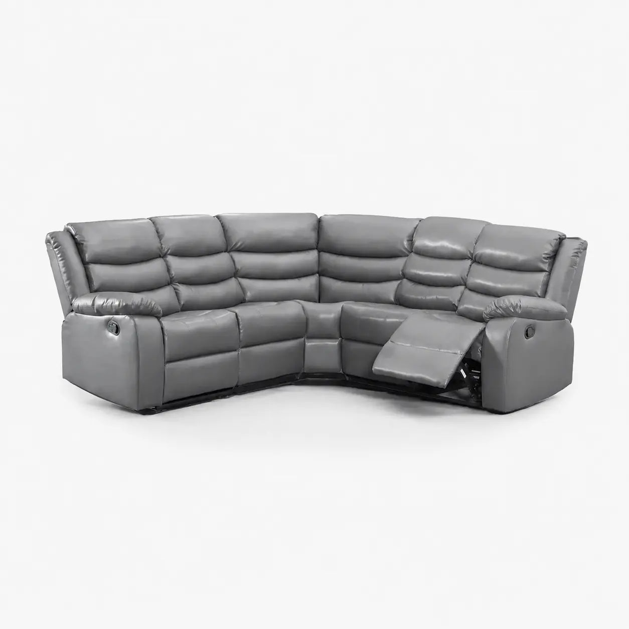Roma Grey Leather Recliner Corner Sofa With Cup Holders