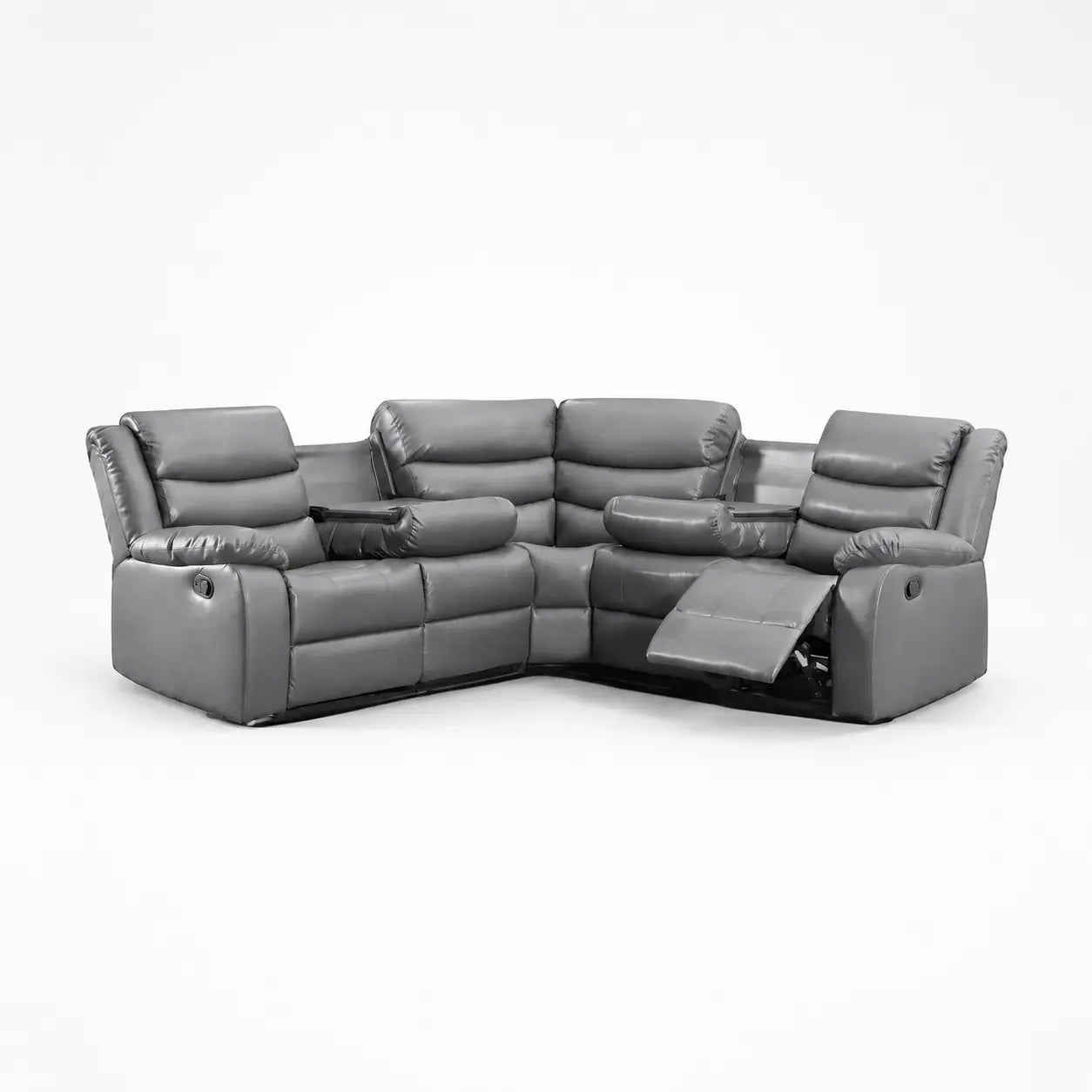 Roma Grey Leather Recliner Corner Sofa With Cup Holders