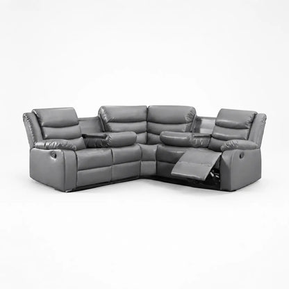 Roma Grey Leather Recliner Corner Sofa With Cup Holders