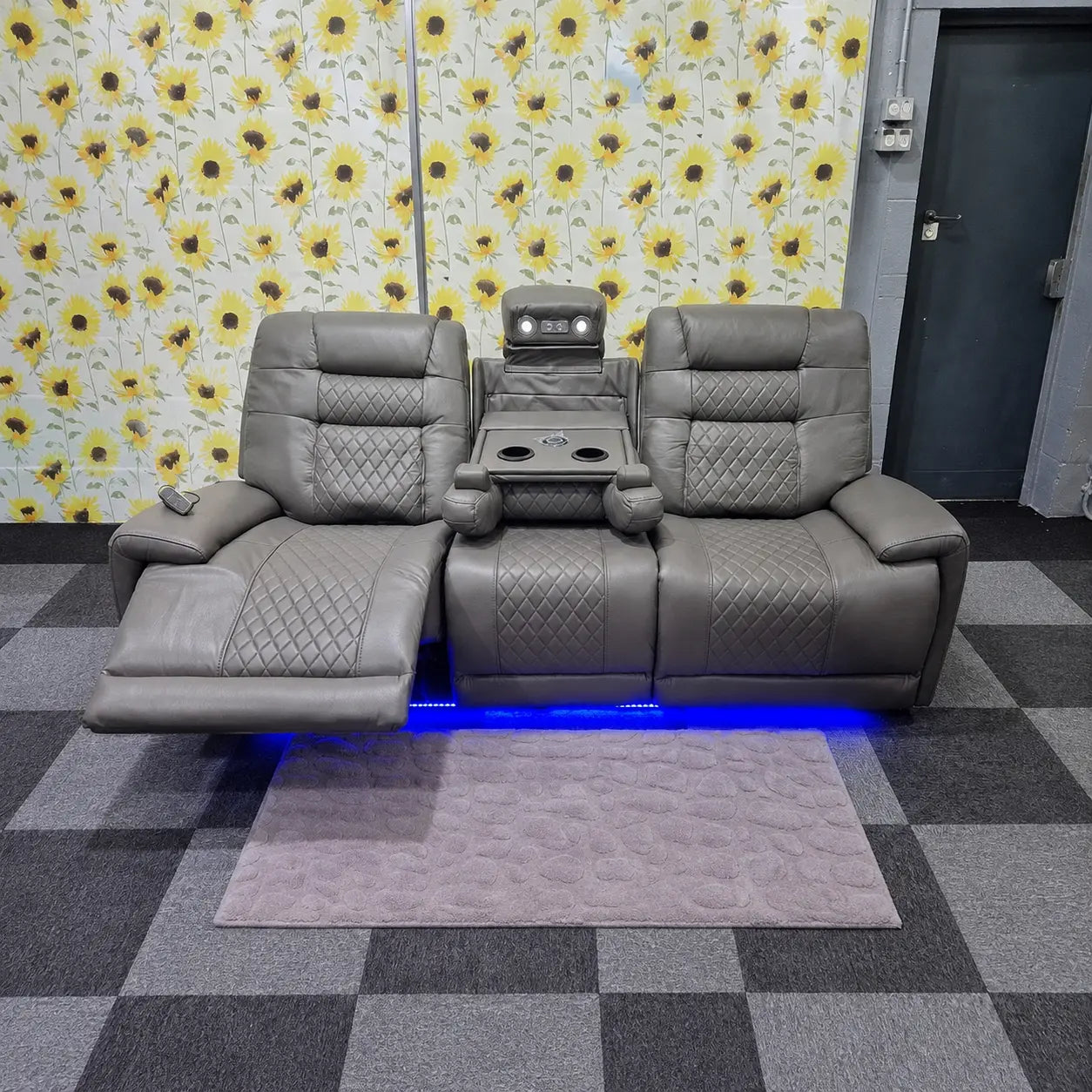 Halifax Electric Massage Recliners. Grey 3 & 2 Seater Set , USB, LED Lights
