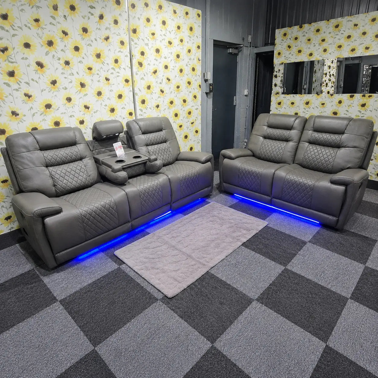 Halifax Electric Massage Recliners. Grey 3 & 2 Seater Set , USB, LED Lights