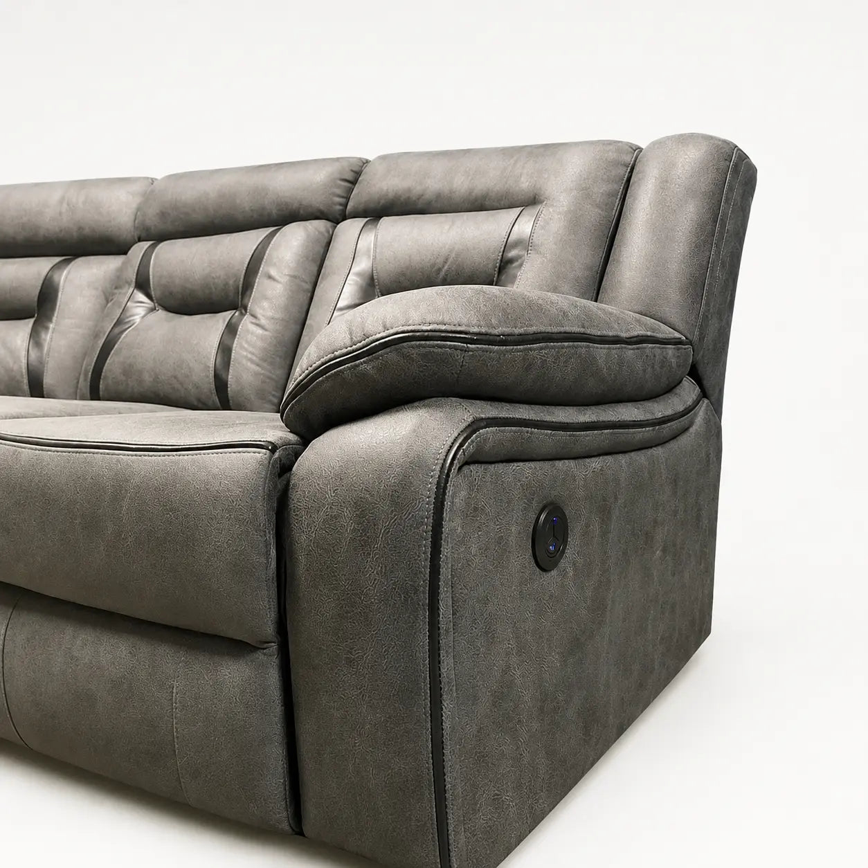 Nova Corner Electric Recliner Sofa In Grey With Black Trim