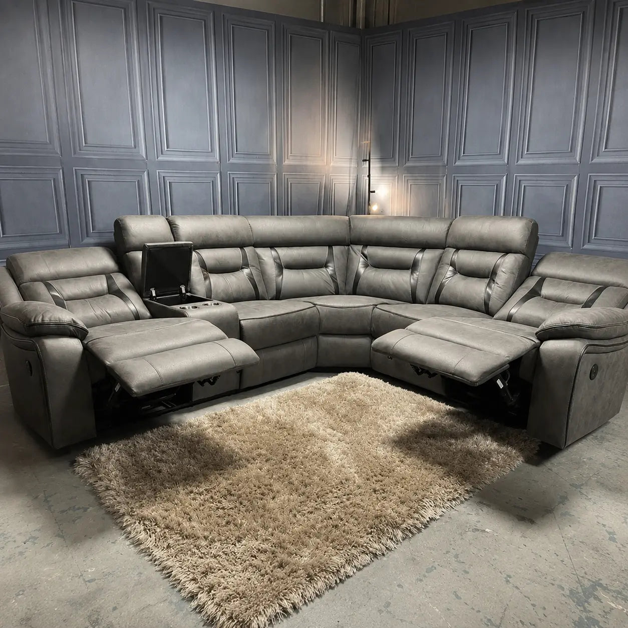 Nova Corner Electric Recliner Sofa In Grey With Black Trim