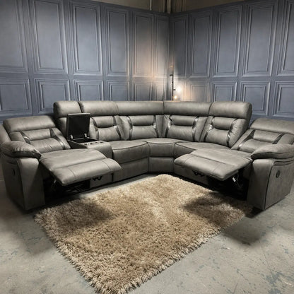 Nova Corner Electric Recliner Sofa In Grey With Black Trim