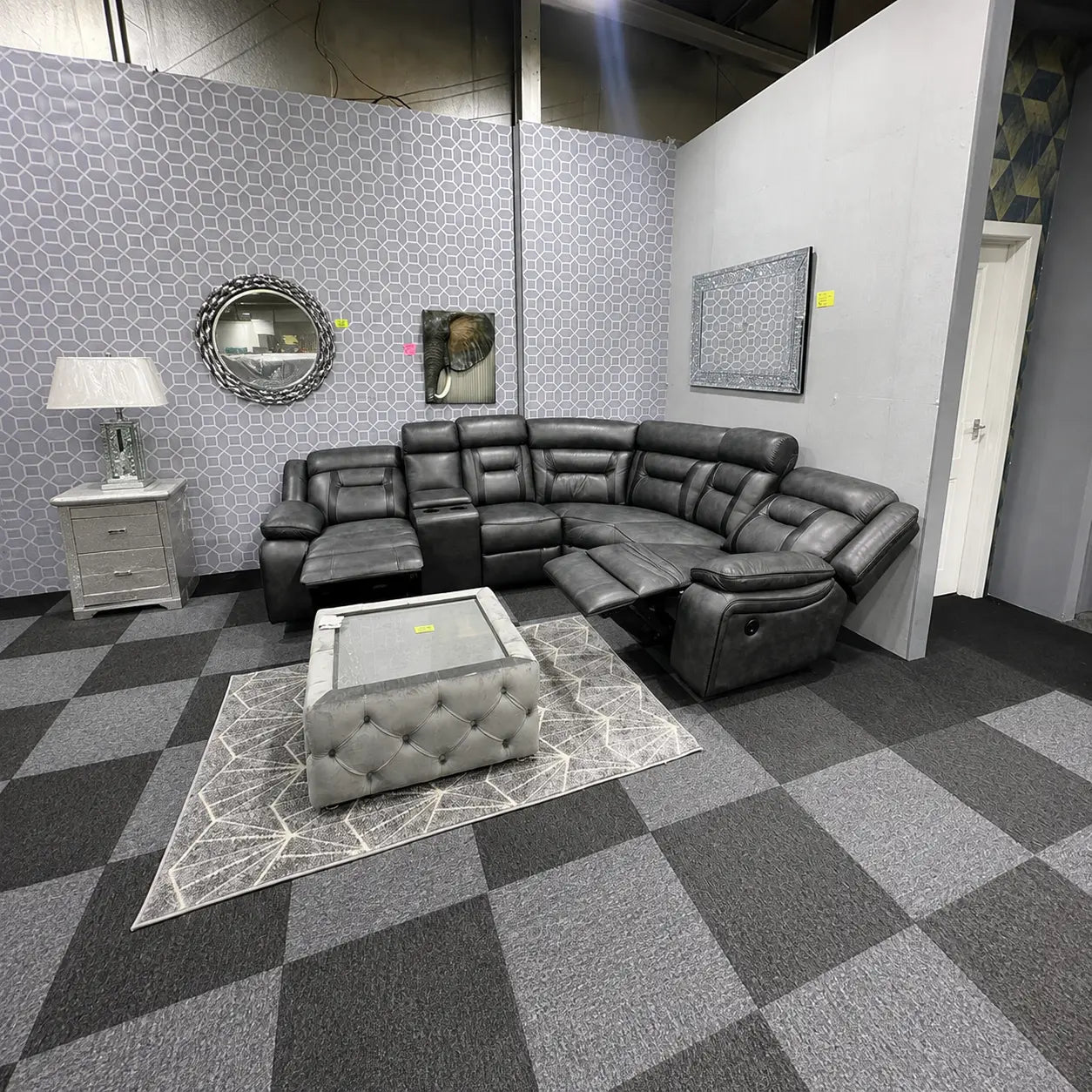 Nova Corner Electric Recliner Sofa In Grey With Black Trim