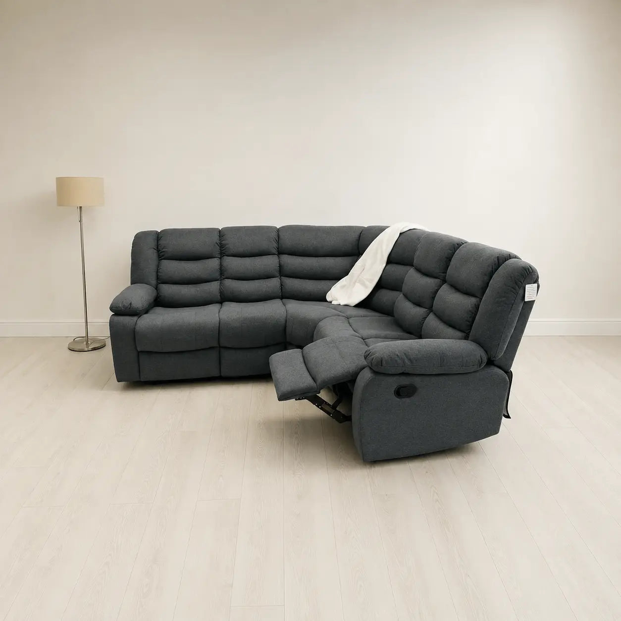 MNS Fabric Recliner Sofa Grey Manual Recliner Double Corner