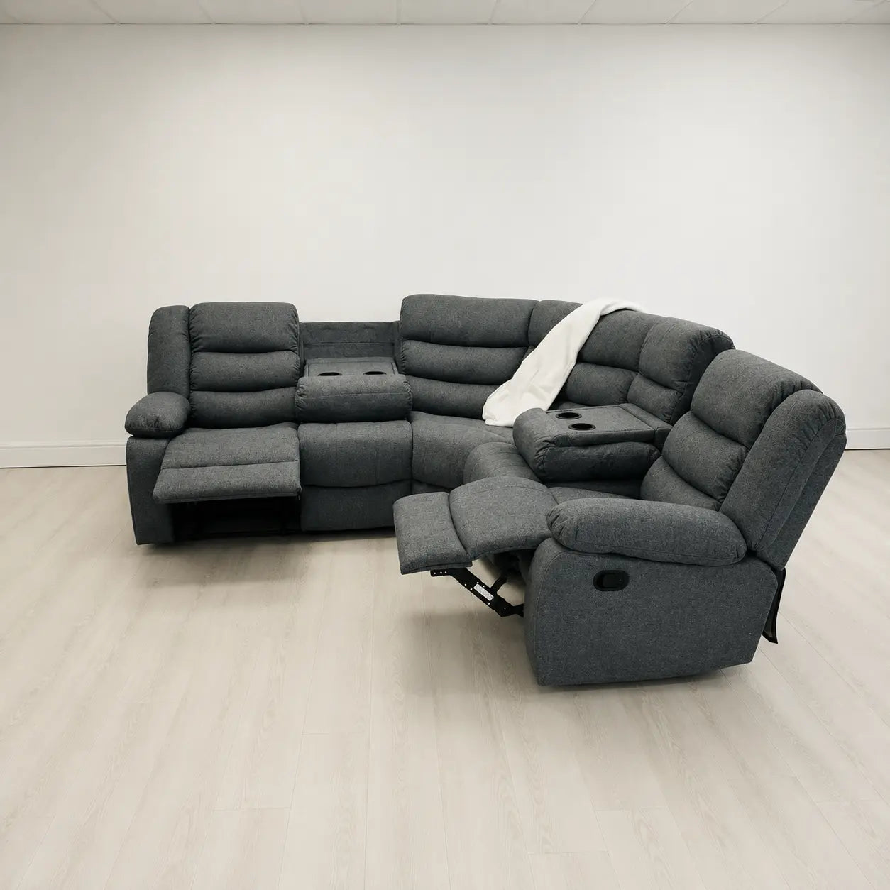 MNS Fabric Recliner Sofa Grey Manual Recliner Double Corner