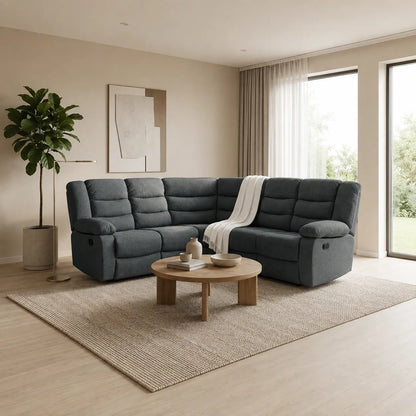 MNS Fabric Recliner Sofa Grey Manual Recliner Double Corner