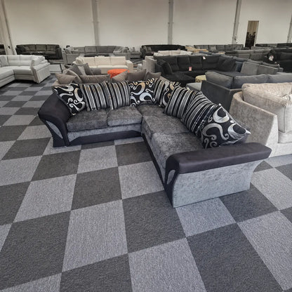 Shannon Fabric Corner Luxuries Sofa in Black & Grey