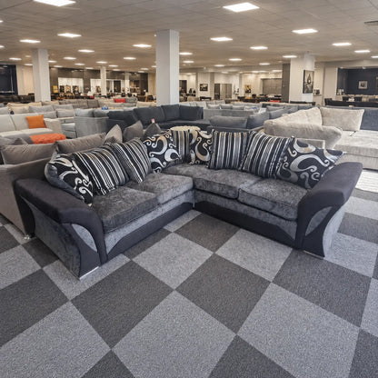 Shannon Fabric Corner Luxuries Sofa in Black & Grey