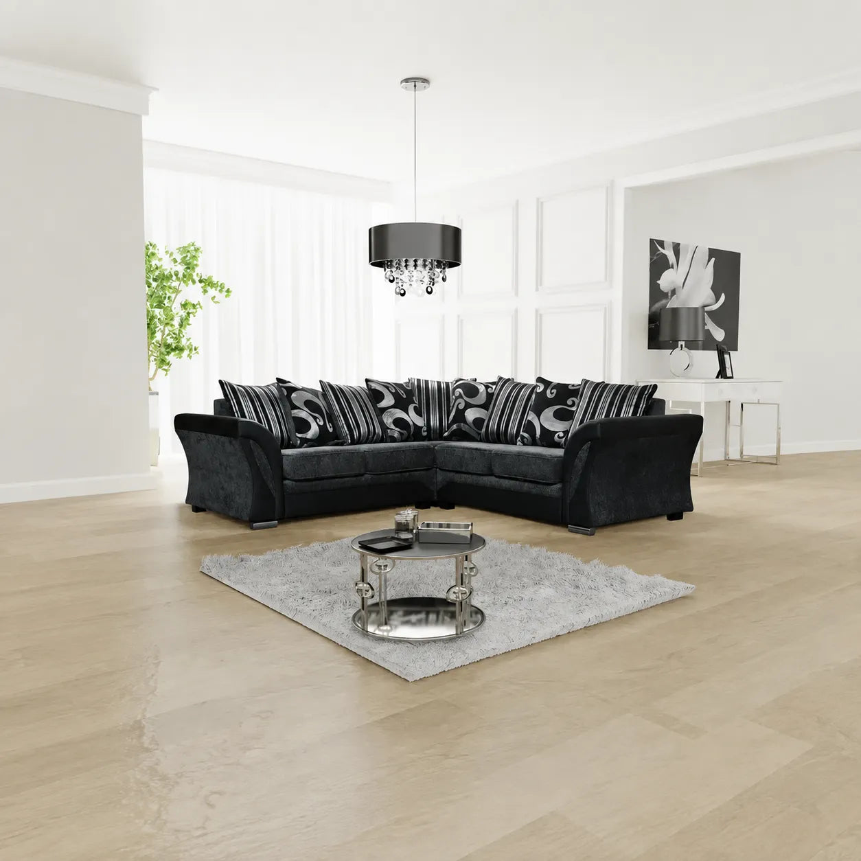 Shannon Fabric Corner Luxuries Sofa in Black & Grey