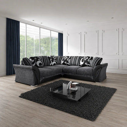 Shannon Fabric Corner Luxuries Sofa in Black & Grey
