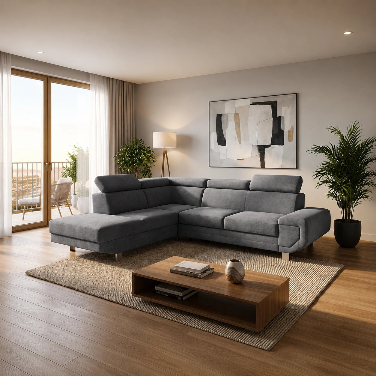 MNS Artic Left Hand Facing Corner Sofa Bed With Storage Box - Grey