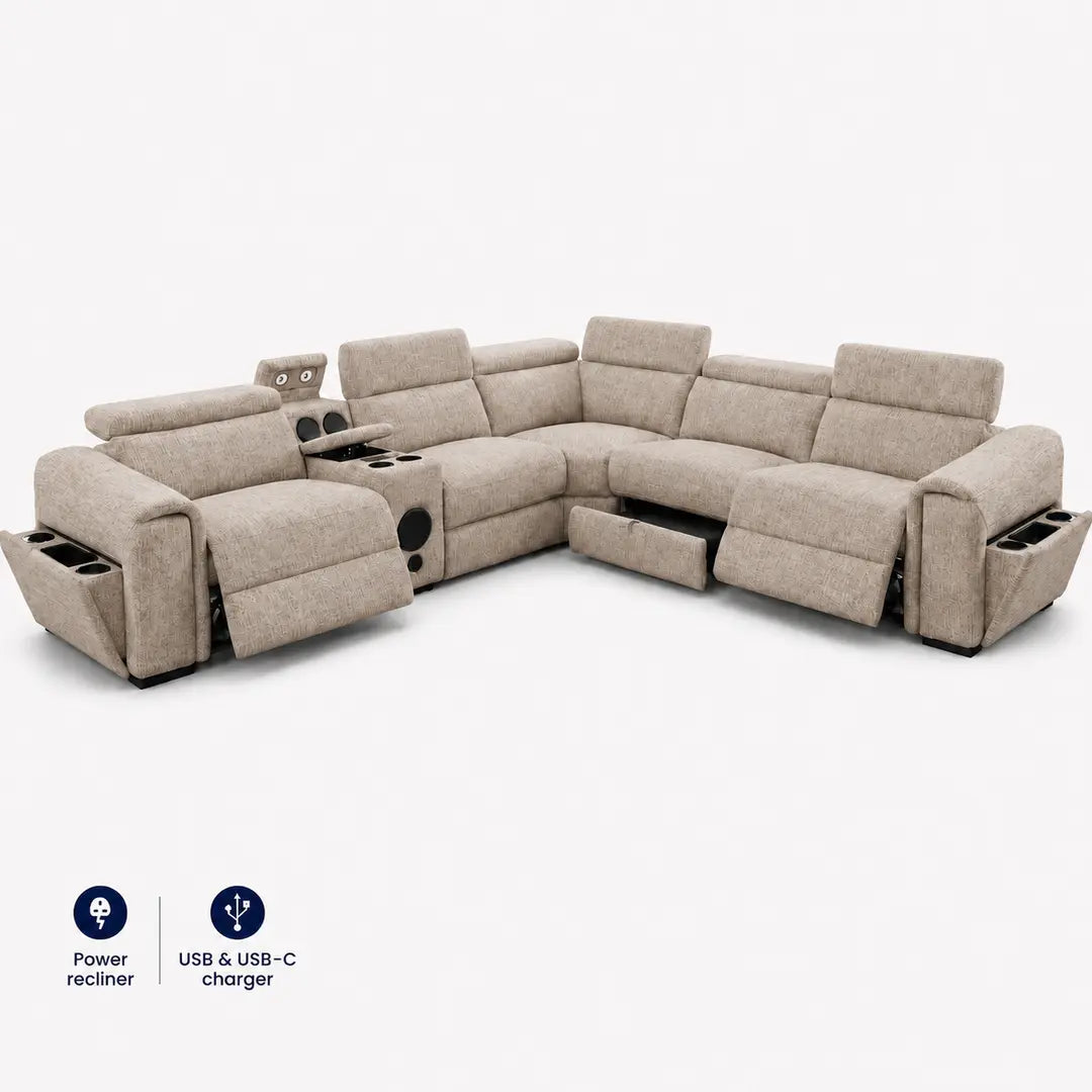 CUBA MUSIC ENT OTE FABRIC GREY ELECTRIC RECLINER CORNER SOFA USB-C-LED STORAGE