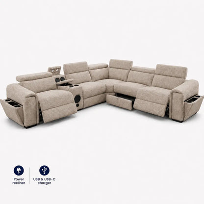CUBA MUSIC ENT OTE FABRIC GREY ELECTRIC RECLINER CORNER SOFA USB-C-LED STORAGE