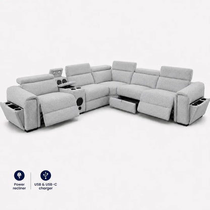 CUBA MUSIC ENT OTE FABRIC GREY ELECTRIC RECLINER CORNER SOFA USB-C-LED STORAGE