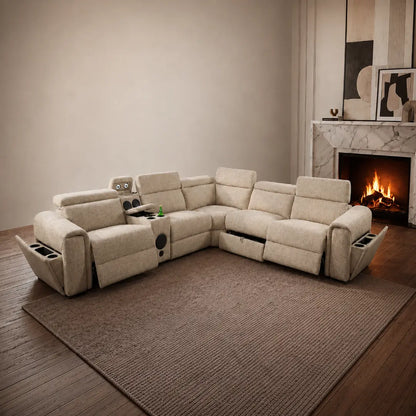 CUBA MUSIC ENT OTE FABRIC GREY ELECTRIC RECLINER CORNER SOFA USB-C-LED STORAGE