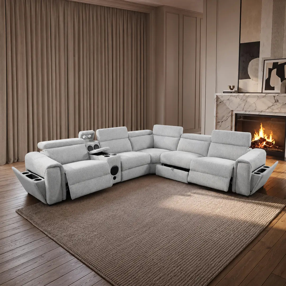 CUBA MUSIC ENT OTE FABRIC GREY ELECTRIC RECLINER CORNER SOFA USB-C-LED STORAGE