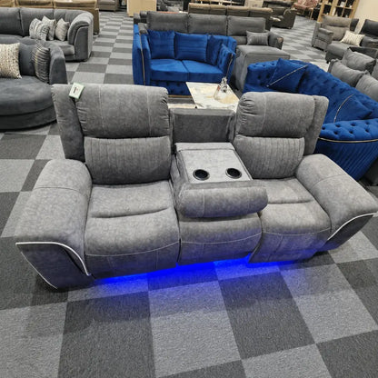 Hannah Music grey electric recliner sofa set, 210cm three seater and 190cm two seater