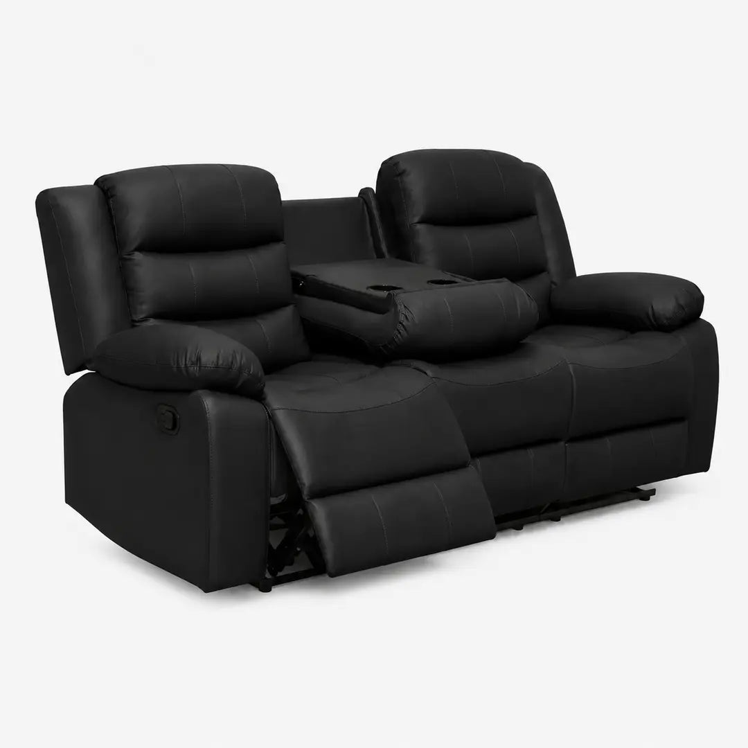 Roma Black Leather Manual Recliner 3+2 Seater Sofa Set