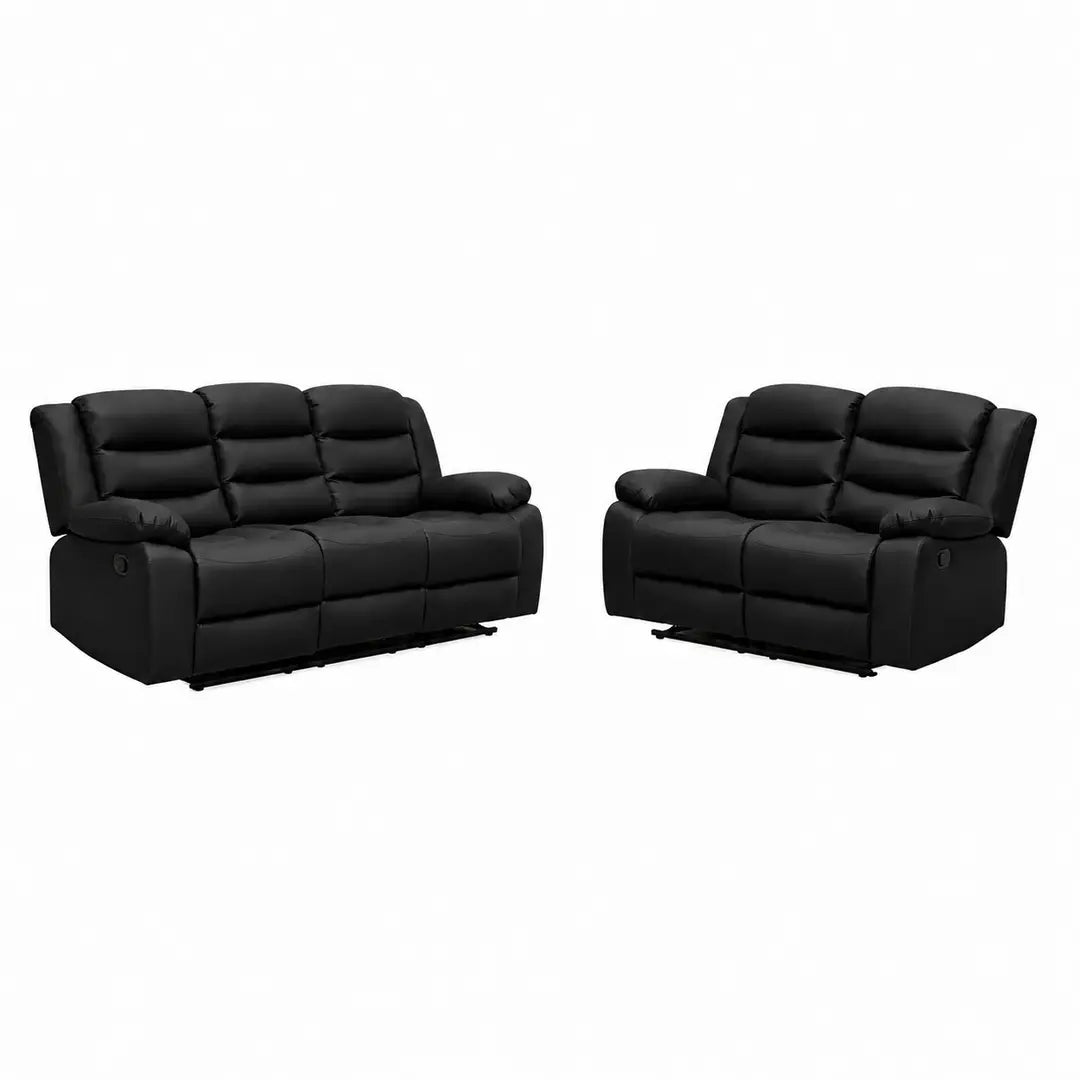 Roma Black Leather Manual Recliner 3+2 Seater Sofa Set