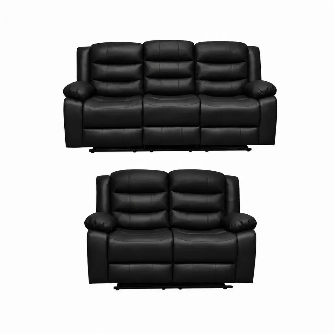 Roma Black Leather Manual Recliner 3+2 Seater Sofa Set