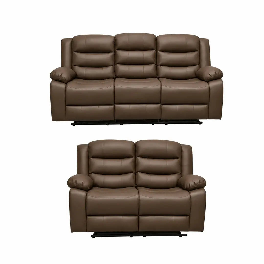Roma Black Leather Manual Recliner 3+2 Seater Sofa Set