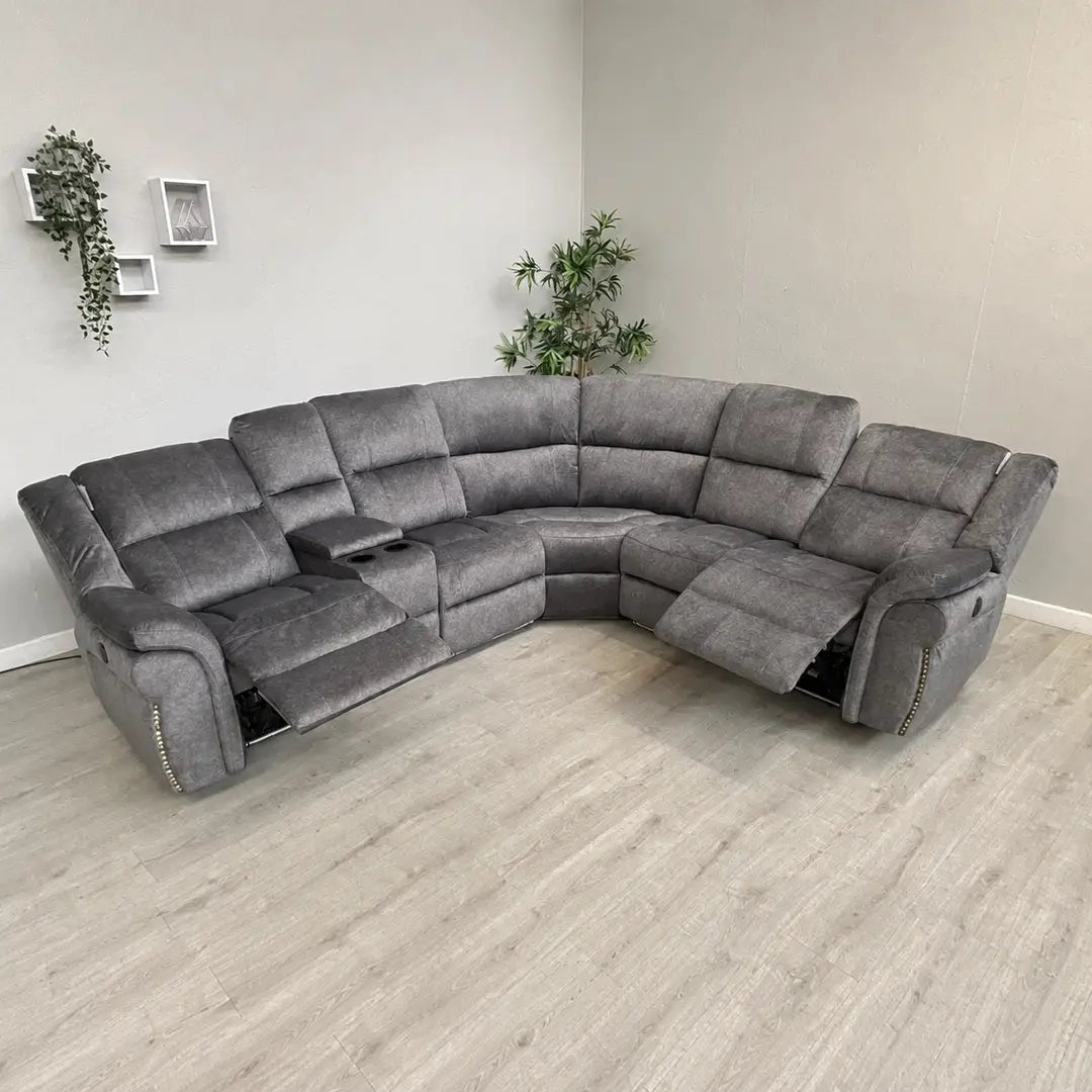 MNS Berlin Microfibre Fabric Electric Recliners Corner Sofa- USB/ Blue LED Strip
